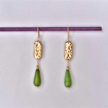 Orecchini pendenti in ceramica dipinta oro 24k e giada