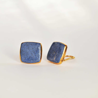Orecchini bottone a clip in ceramica dipinta oro 24k