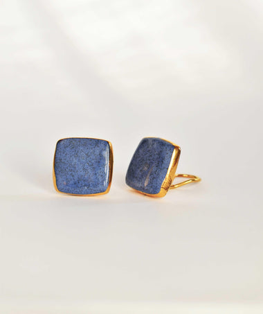 Orecchini bottone a clip in ceramica dipinta oro 24k