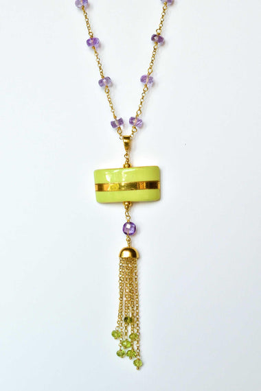 Collana con ametista ceramica e peridoto