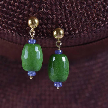 Orecchini pendenti donna con tanzanite e giada