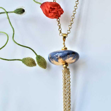 Collana lunga con ceramica dipinta oro 24k e quarzo