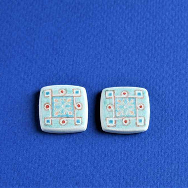 Orecchini bottone a clip in ceramica dipinta oro 24k