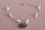 Collana con perle barocche e ceramica dipinta a mano oro 24k a terzo fuoco