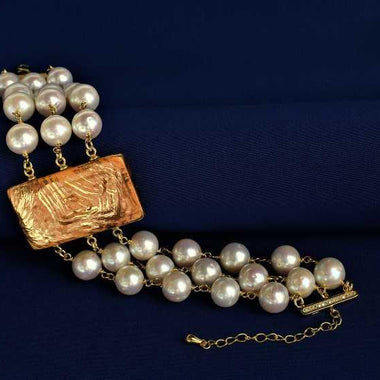 Bracciale multifilo con perle e ceramica dipinta oro 24k