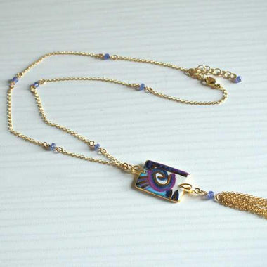 Collana di tanzanite con ceramica dipinta oro zecchino