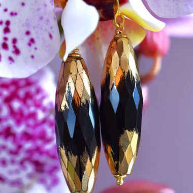 Orecchini pendenti donna in onice dipinto con oro 24k
