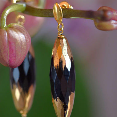 Orecchini pendenti donna in onice dipinto con oro 24k
