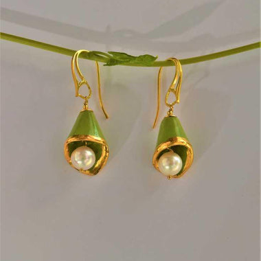 Orecchini in ceramica dipinta oro 24k e perle