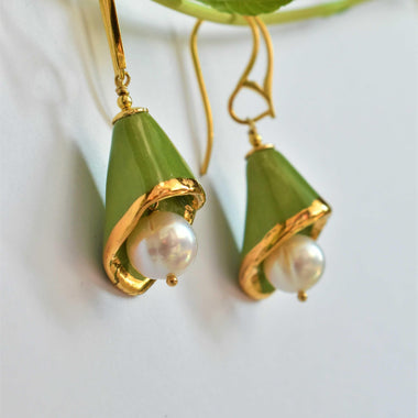 Orecchini in ceramica dipinta oro 24k e perle