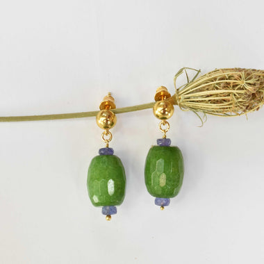 Orecchini pendenti donna con tanzanite e giada