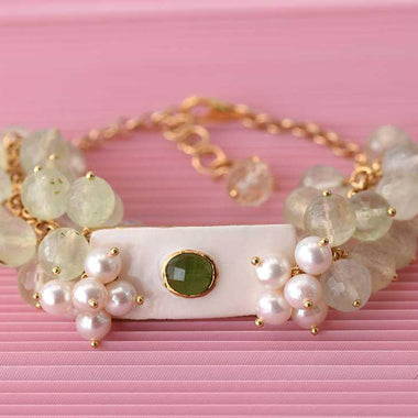 Bracciale con perle tormalina prehnite e ceramica