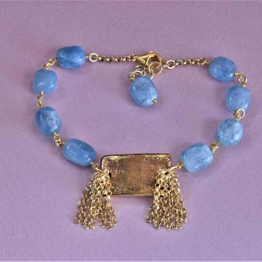 Bracciale con acquamarina e ceramica dipinta oro 24k