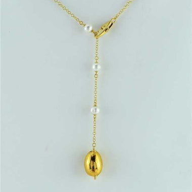 Collana a Y in argento placcato con pendente in ceramica dipinta oro 24k e perle
