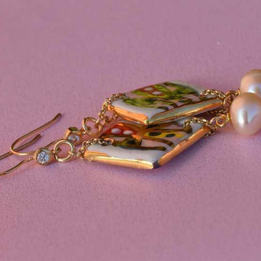 Orecchini con ceramica dipinta a mano oro 24K