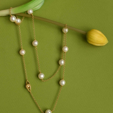 Collana donna in argento placcato oro 18k e perle