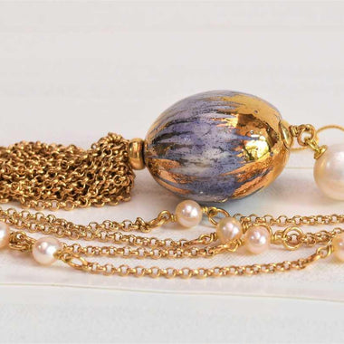 Collana con perle e ceramica dipinta a mano oro 24k