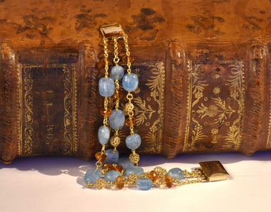 Bracciale multifilo con acquamarina e quarzo citrino