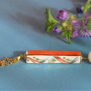 Collana con ceramica dipinta oro 24k e corallo