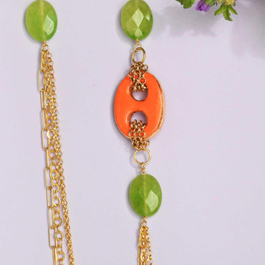 Collana lunga multifilo in argento 925 placcato oro 18k con giada e ceramica dipinta a mano oro 24k dedicato agli amanti dei gioielli Flapper