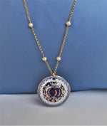 Collana donna lunga di perle e maiolica dipinta oro 24k