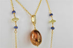 Collana trasformabile, tanzanite, quarzo e ceramica dipinta oro 24k