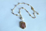 Collana con ametista, perle e ceramica dipinta oro 24k