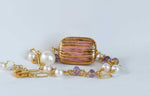 Collana con ametista, perle e ceramica dipinta oro 24k