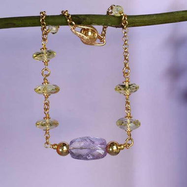 Bracciale donna in argento 925 placcato oro 18k ametista e quarzo lemon