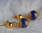 Orecchini donna pendenti con lapislazzuli dipinto con oro 24k