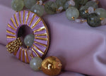 Collana lunga con prehnite e ceramica dipinta con oro 24k
