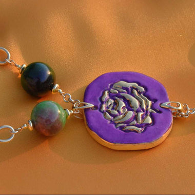 Collana girocollo con giada e ceramica dipinta con oro 24k