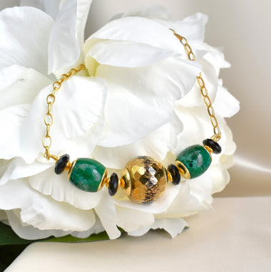 Girocollo con malachite e onice dipinto oro 24k