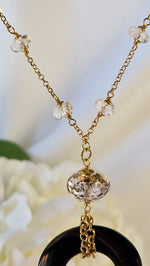 Girocollo con onice e cristallo di rocca dipinto oro 24k