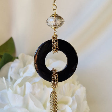 Girocollo con onice e cristallo di rocca dipinto oro 24k