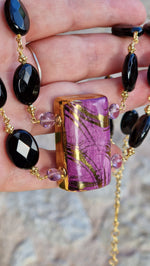 Girocollo in argento 925 con pendente in ceramica con oro 24k, ametista e onice