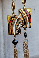 Orecchini pendenti con spinello e ceramica dipinta oro 24k