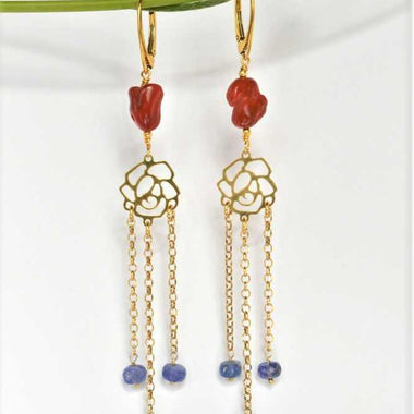 Orecchini con corallo e tanzanite