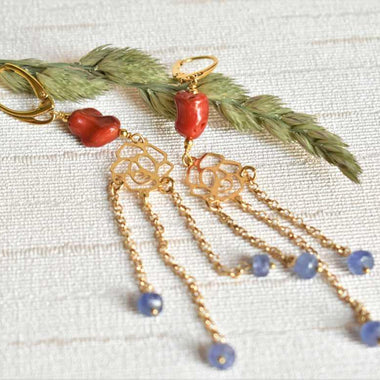 Orecchini con corallo e tanzanite