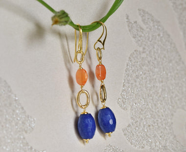 Orecchini pendenti in argento 925  con giada e corniola