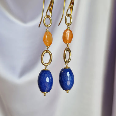 Orecchini a monachella in argento 925 con giada e corniola