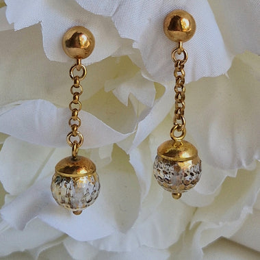 Orecchini a perno in argento 925 con cristallo di rocca dipinto oro 24k