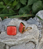 Orecchini bottone a clip con ceramica dipinta oro 24k