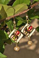 Orecchini con ceramica dipinta a mano oro 24K e perla