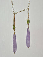 Orecchini pendneti a goccia di ametista e peridoto