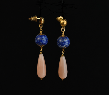 Orecchini con pietra di luna e lapislazzuli dipinto oro 24k