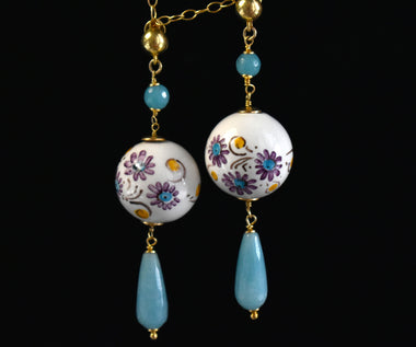 Orecchini in maiolica con agata azzurra