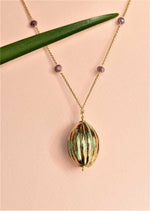 Necklace with rubies and ceramic hand-painted 24k gold 