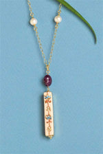 Collana choker in argento con ceramica dipinta a mano oro 24k rubino e perle