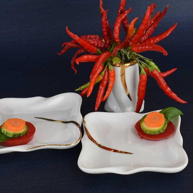 Piattini finger food in porcellana dipinta a mano in oro 24k
